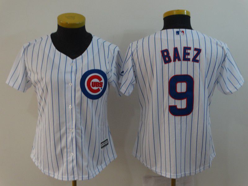 Women Chicago Cubs #9 Baez White MLB Jerseys->women mlb jersey->Women Jersey